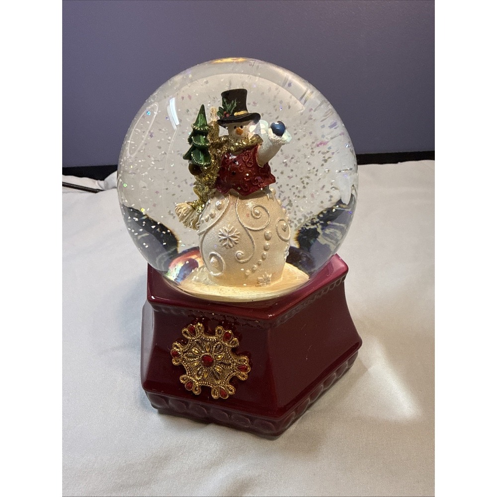 Vintage The San Francisco Music Box Co. Jeweled Snowman Waterglobe
